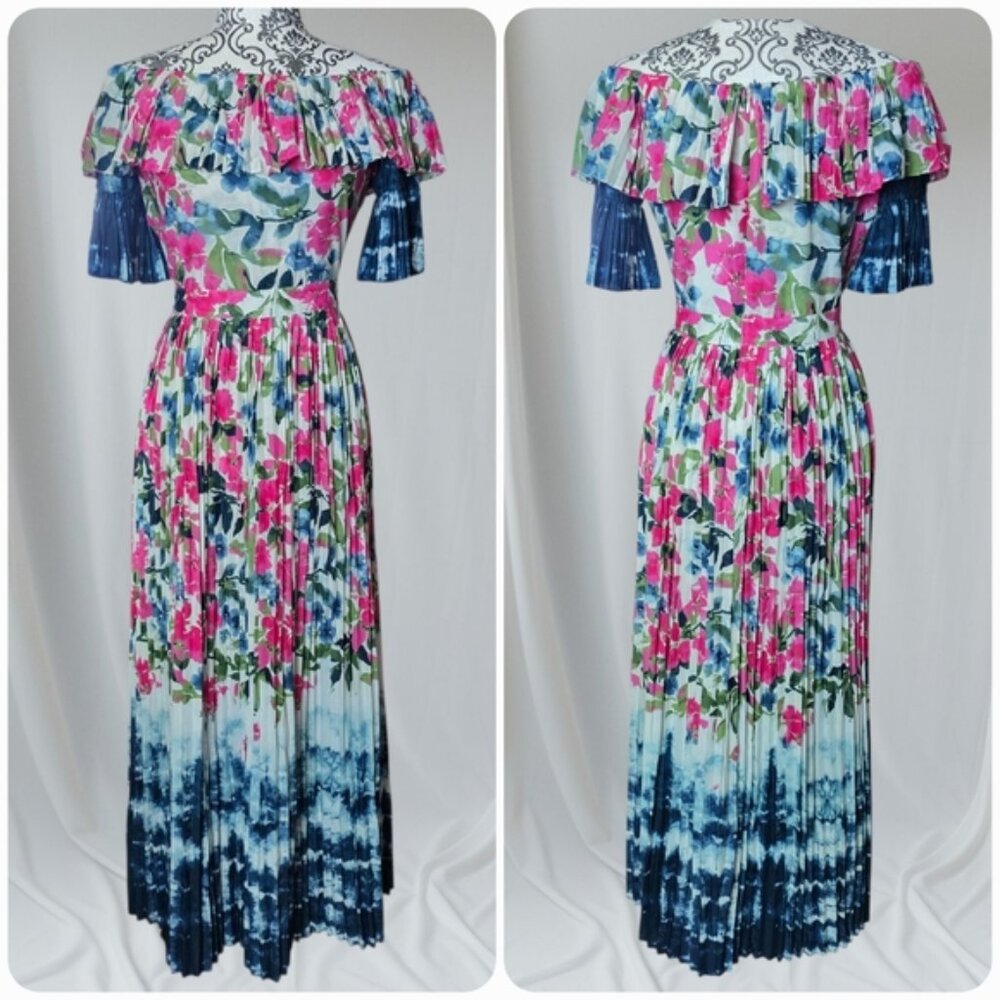 Misa Los Angeles Mirabelle off the shoulder pleated maxi dress in Dip Dye Floral